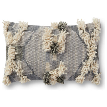 Grey/Multi 13"x21" Stripe Shaggy Fringe Lumbar Pillow