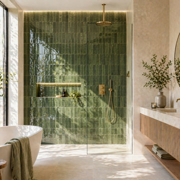 Luxury Bathroom Designs with Natural Stone, Porcelain Tile & Slab Applications