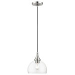 Livex Lighting Inc. - 1 Light Brushed Nickel Glass Pendant, Polished Chrome Finish Accents - This single pendant from the Glendon collection has understated elegance. It features minimal details, clear curved glass with a brushed nickel finish and can fit into any decor.