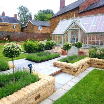 Walled country garden - traditional greenhouse & setting