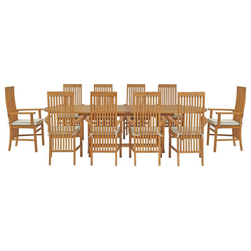 11 Piece Teak West Palm Patio Set, Oval Double Extension Table, 10 Arm Chairs