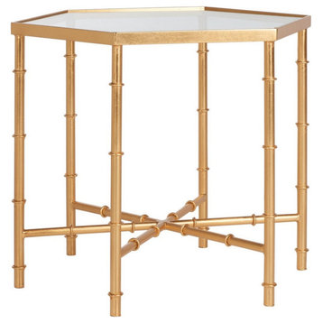 Roddie Gold Leaf Mirror Top Accent Table, Gold/Clear
