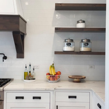 White Kitchen Cabinets with Floating Shelves