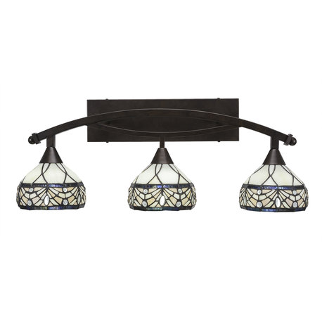 Bow 3-Light Bath Bar, Bronze Finish with 7" Royal Merlot Art Glass
