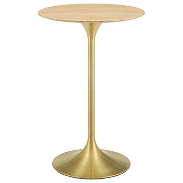 Bar Table, Round, Wood, Metal, Gold Brown Natural, Modern, Bar Pub Restaurant