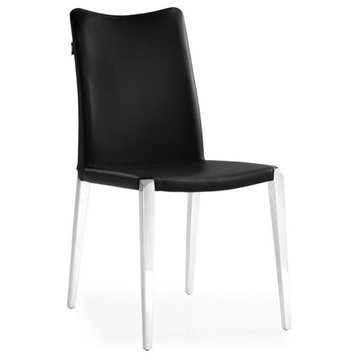 Modern Jordan Dining Chair Black Leatherette Polished Stainless Steel Base