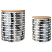 White Textured Ceramic Canisters with Bamboo Lids Set of 2 - World Market