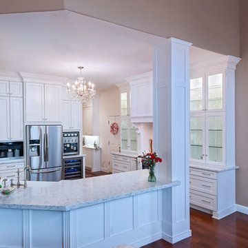 Traditional White Kitchen with Retro Stove and Beverage Center
