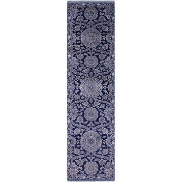2' 7" X 9' 11" Wool & Silk Persian Tabriz Hand Knotted Runner Rug - Q21521