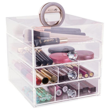 Diamond Collection Petite 4-Tier Acrylic Makeup Organizer With Open Top, Clear