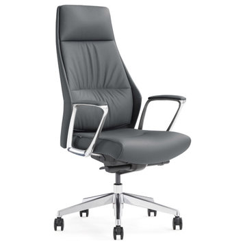 Burns Modern Adjustable Executive Chair Dark Grey Top Grain Leather