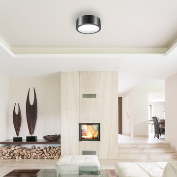 Edinburg LED Integrated Flush Mount Ceiling Light, Black Iron Finish, Frosted Gl