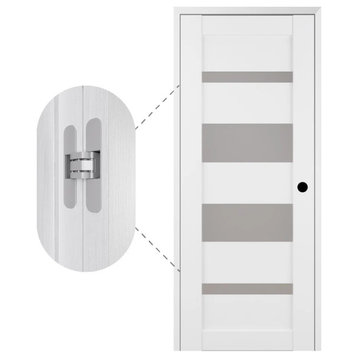 Mirella Bianco Noble with Concealed Hinges, Tempered Frosted Glass, Solid Core, 32" X 80", Left-Hand