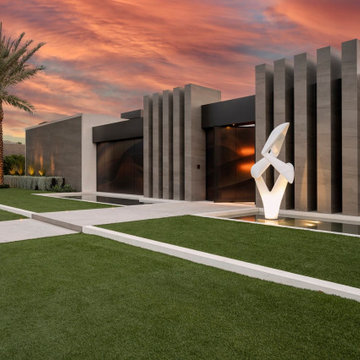 Serenity Indian Wells modern architectural luxury mansion outdoor entry art