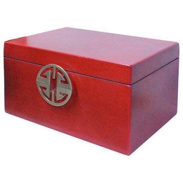 Oriental Round Hardware Red Rectangular Container Box Medium Hcs5516B