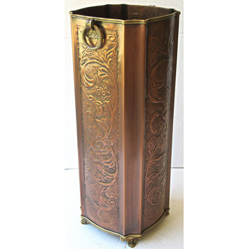 Solid Copper Umbrella Stand Embossed 20"H x 7.75"W
