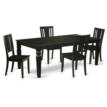 5-Piece Dining Room Set, a Table and 4 Wood Chairs, Black Without Cushion