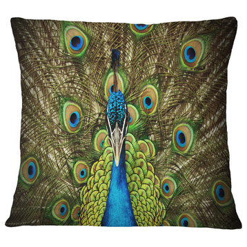 Grand Peacock Animal Throw Pillow, 16"x16"