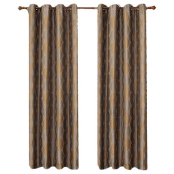 Savanna Jacquard Grommet Curtains, Set of 2, Gold, 104"x96"