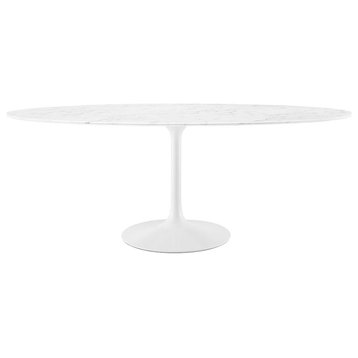 Modway Lippa 47" x 78" Oval Modern Artificial Marble Dining Table in White