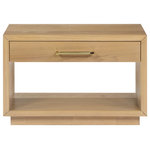 Meridian Furniture - Avery Wood Veneer Night Stand, Oak - Stash everything you need for the night close by inside this Avery night stand. This beautiful bedside table offers a simple look with clean lines and an unassuming aesthetic. Rich natural oak veneer offers a beautiful finish to coordinate with your existing furniture, and the night stand comes with both gold and chrome handles, so you can choose your favorite to match hardware on your other furnishings.