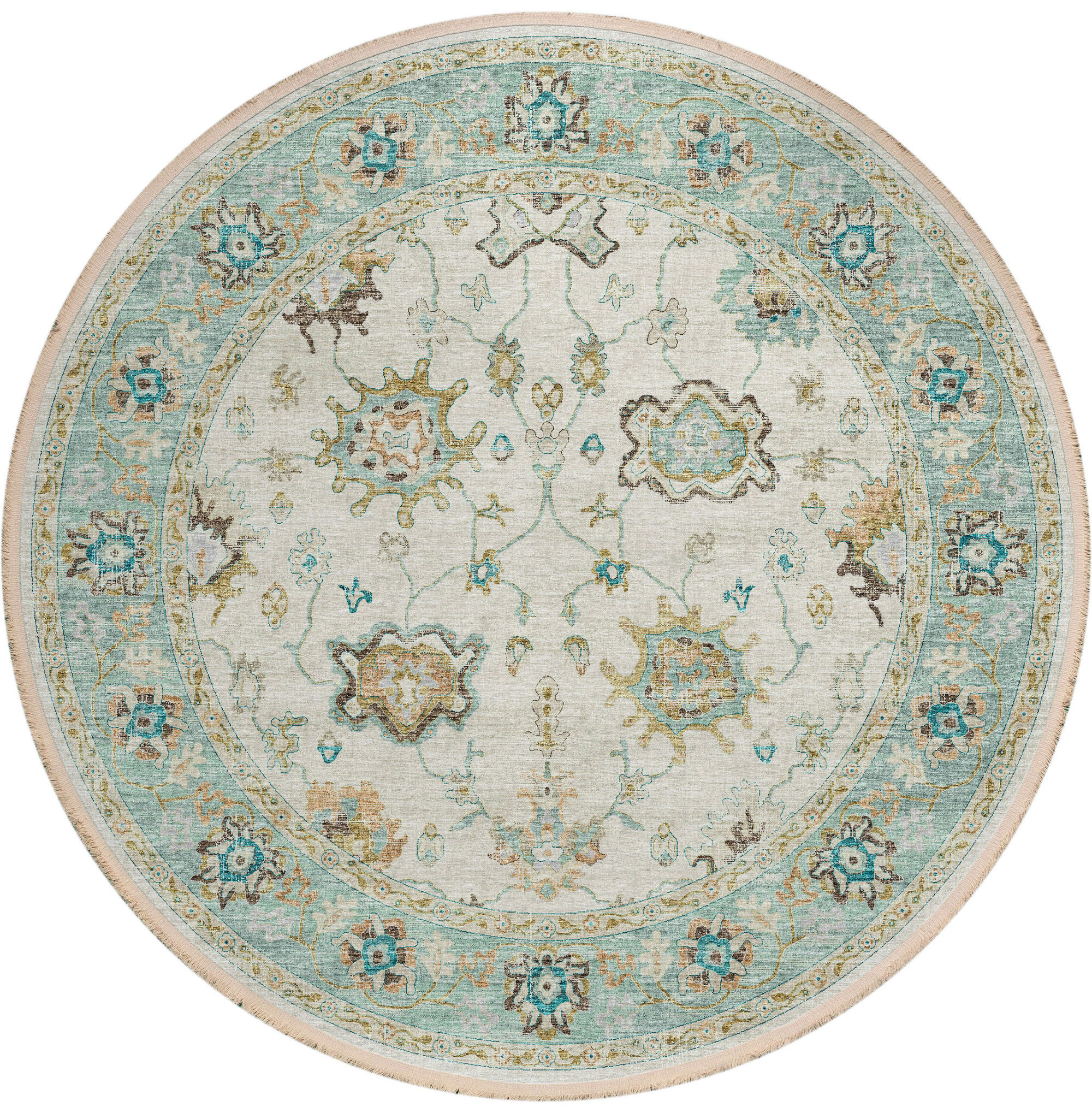 Indoor/Outdoor Marbella MB6 Ivory Washable 4' x 4' Round Rug ...