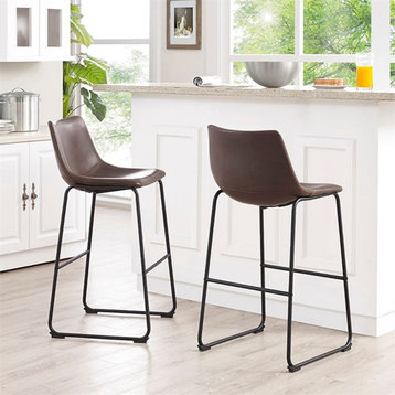 40" Faux Leather Bar Stool in Brown (Set of 2)