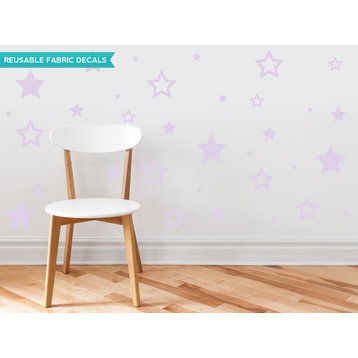 Stars Fabric Wall Decals, Set of 52 Stars in Various Sizes, Light Purple