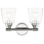 Livex Lighting - Catania 2-Light Polished Chrome Vanity Sconce - The clean and simple Catania vanity sconce features a polished chrome finish with hand blown clear glass. This sleek design will brighten up any bathroom.