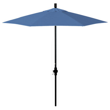 7.5' Patio Umbrella Matted Black Pole Fiberglass Rib Collar Tilt Olefin, Frost Blue