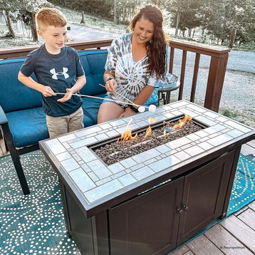 Sunjoy Amber Cove Outdoor 40" Propane Gas Fire Pit Table For Outside