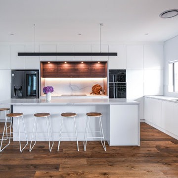 White Kitchen With Timber Cabinets