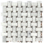 All Marble Tiles - SAMPLE OF 12"x12" Bianco Carrara Polished Marble Basketweave With Gray Dots - SAMPLES ARE A SMALLER PART OF THE ORIGINAL TILE. SAMPLES ARE NOT RETURNABLE.