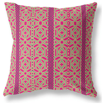 18" X 18" Pink And Green Broadcloth Floral Throw Pillow