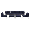 Modway Harmony 8-Piece Outdoor Patio Aluminum Sectional Sofa Set in White/Navy