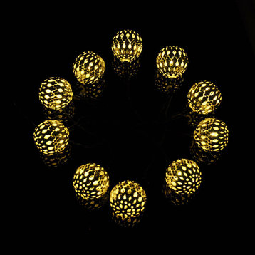 Modern Home Solar LED String Lights - Moroccan Metal Globe Lanterns