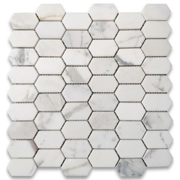 Calacatta Gold Marble Hive Constellation Hexagon Mosaic Tile Polished, 1 sheet