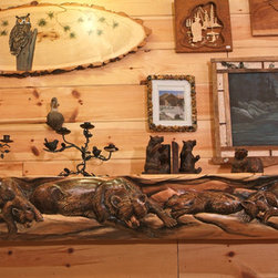 Hand Carved Rustic Log Mantel - Fireplace Accessories