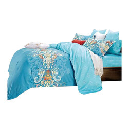 The Linen Center - Beautiful Band of Paisley 48 Inch Wide and Twin Size 4 piece Linen Set - Duvet Covers And Duvet Sets