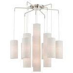Livex Lighting - Strathmore 15 Light Brushed Nickel Foyer Chandelier - The Strathmore contemporary foyer chandelier pairs a brushed nickel finish with oatmeal fabric hardback shades arranged in an alternating tiered pattern for an eye catching array, perfect for spaces incorporating modern, rustic, and contemporary themes.
