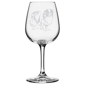 Japanese Chin Dog Themed Etched All Purpose 12.75oz. Libbey Wine Glass