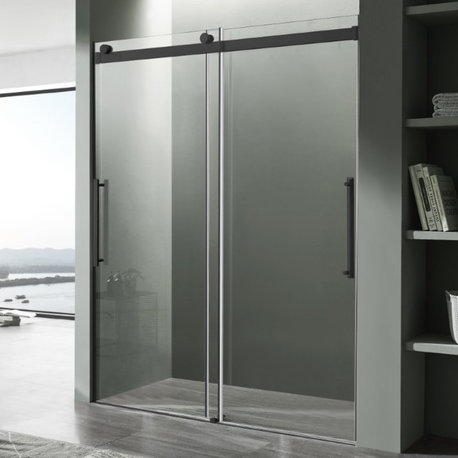 ANZZI Stellar 76" H Frameless Sliding Shower Door, Matte Black, 60" W