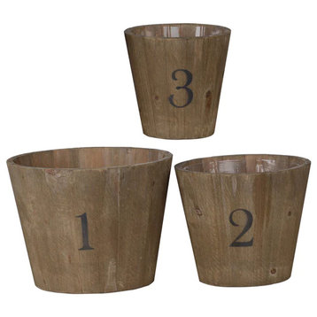 Benzara BM202278 Wooden Planter With Round Base, Assorted Sizes, 3-Piece Set