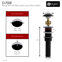 STYLISH Vessel Sink Pop-Up Drain with black ceramic cap without overflow