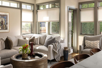 Beach style living room photo in Seattle