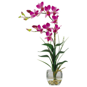 Dendrobium With Glass Vase Silk Flower Arrangement