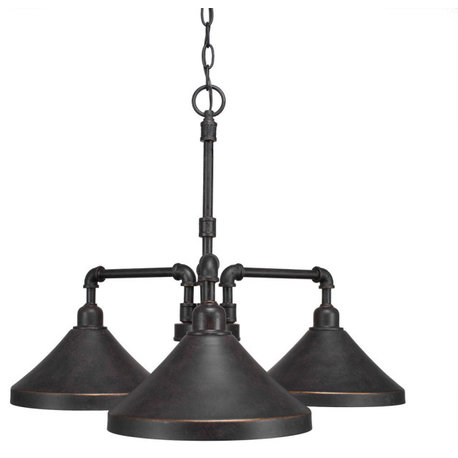 Vintage 3-Light Chandelier, Dark Granite/Dark Granite Cone Metal Shade