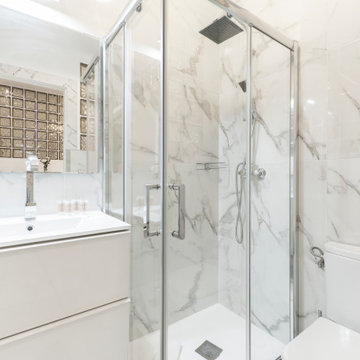 Modern White Tile Bathroom With Shower, Modern House, Remodeling Ideas