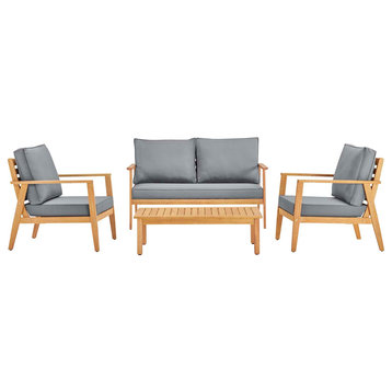 Syracuse Eucalyptus Wood Outdoor Patio 4-Piece Furniture Set, Natural Gray