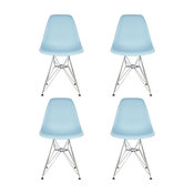Set of 4 DSR Light Blue Mid Century Modern Dining Shell Chair, Steel Eiffel Le